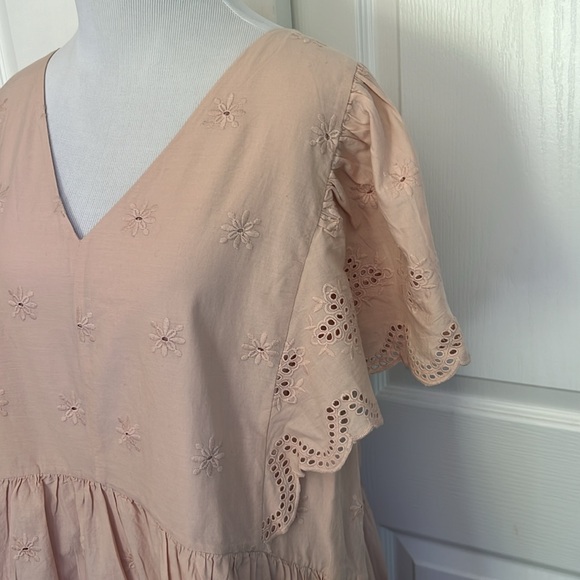 NWT Ann Taylor Loft Eyelet Scallop Flutter Sleeve Pink Blush Dress Womens Sz XXL - Picture 4 of 16